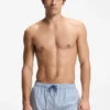 Embroidered-logo swim shorts in striped seersucker