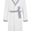Embroidered-logo white dressing gown in cotton velvet