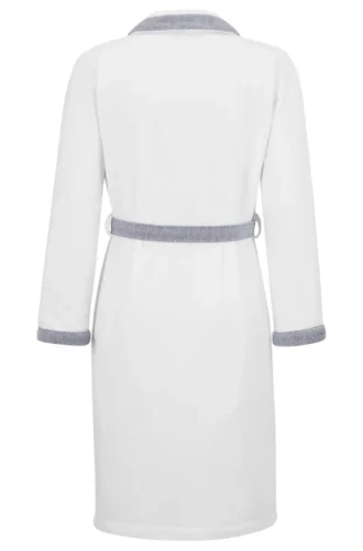 Embroidered-logo white dressing gown in cotton velvet