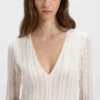 Embroidered-structure bodysuit with V neckline