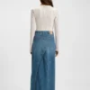 Embroidered-structure bodysuit with V neckline
