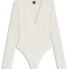 Embroidered-structure bodysuit with V neckline