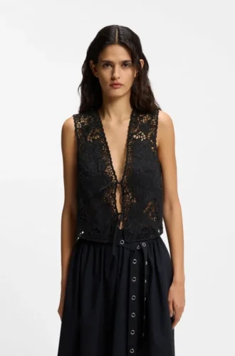 Embroidered waistcoat with tie closure