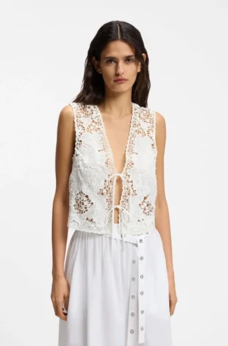 Embroidered waistcoat with tie closure