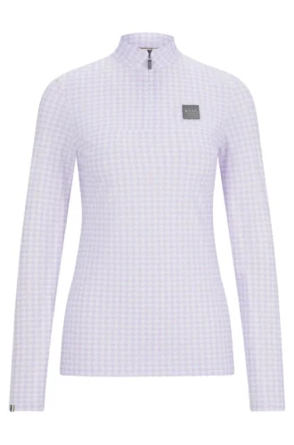 Equestrian houndstooth show top with zip neck