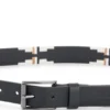 Equestrian leather belt with hand-embroidered signature stripes Equestrian leather belt with hand-embroidered signature stripes