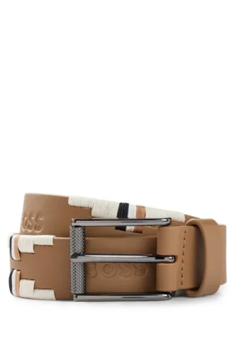 Equestrian polo belt with embroidered pattern