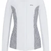 Equestrian show blouse with houndstooth inserts