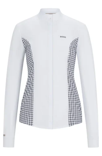 Equestrian show blouse with houndstooth inserts