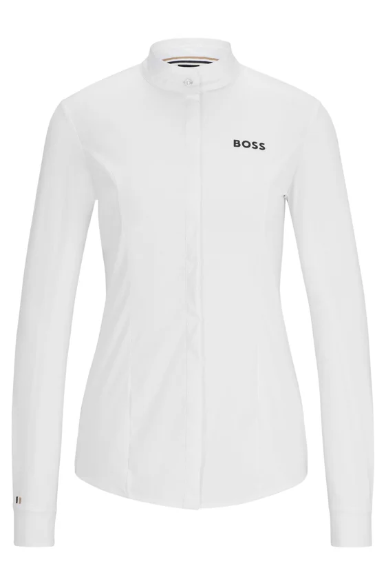Equestrian slim-fit show blouse in mixed materials Equestrian slim-fit show blouse in mixed materials