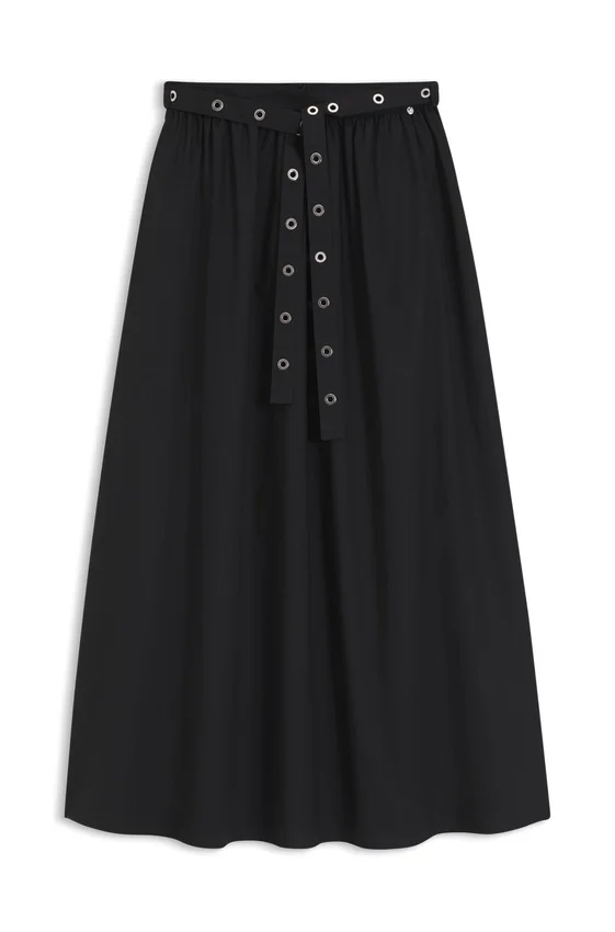 Eyelet-belt skirt in cotton poplin Eyelet-belt skirt in cotton poplin