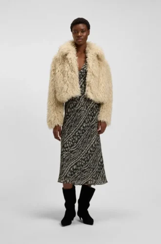 Faux-fur jacket with cropped length