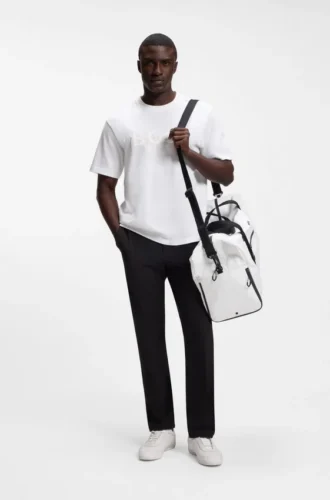 Faux-leather holdall with reflective zips