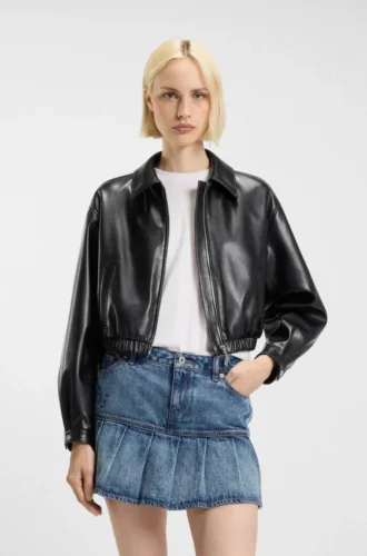 Faux-leather jacket with embossed logo