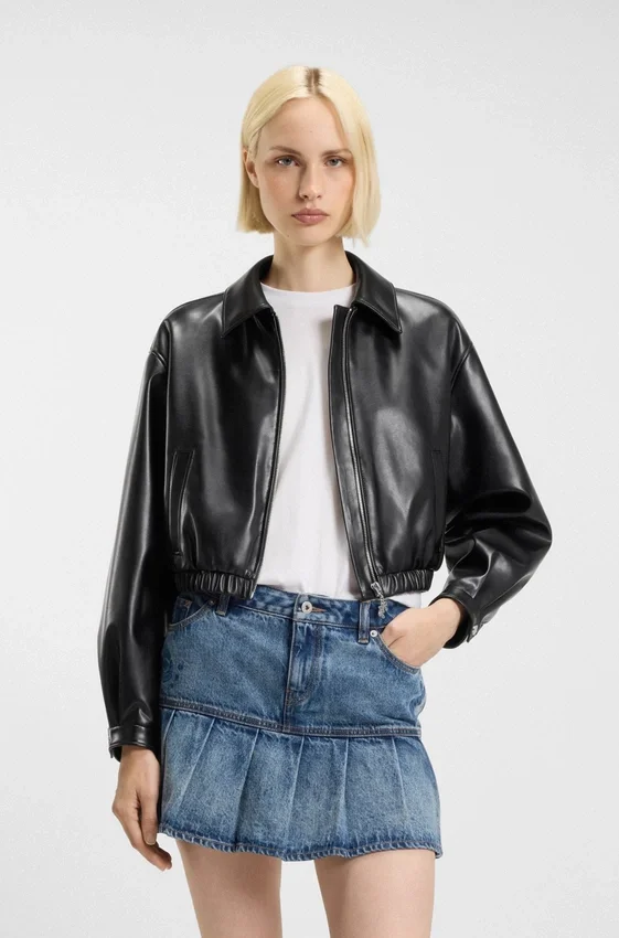 Faux-leather jacket with embossed logo Faux-leather jacket with embossed logo