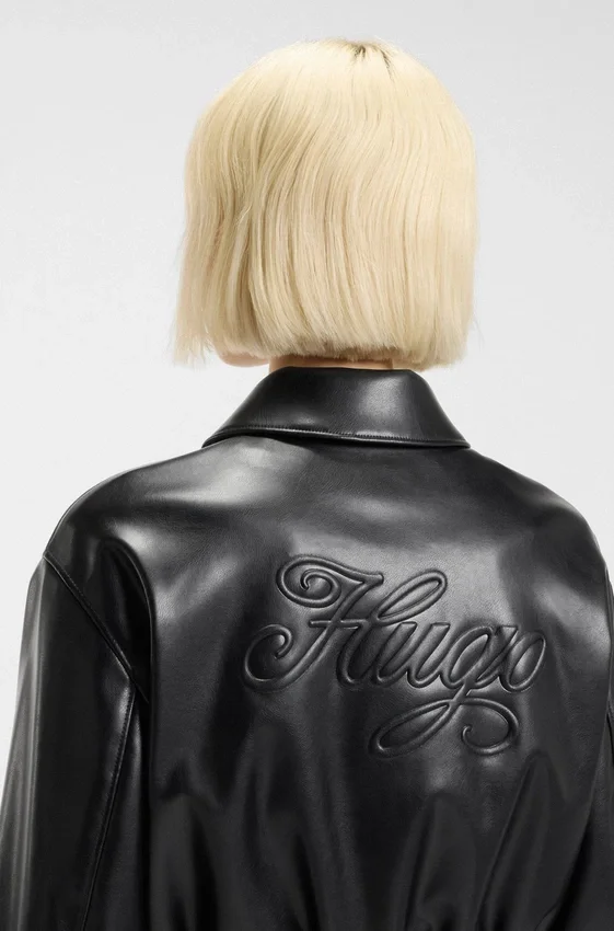 Faux-leather jacket with embossed logo Faux-leather jacket with embossed logo