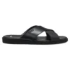 Faux-leather slides with plain and patterned straps Faux-leather slides with plain and patterned straps