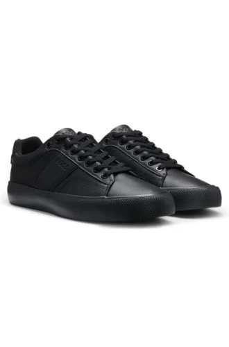Faux-leather trainers with grained and plain textures