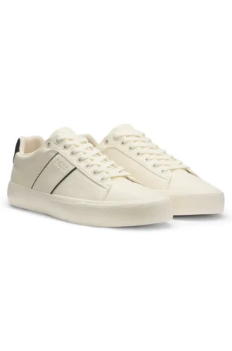 Faux-leather trainers with grained and plain textures