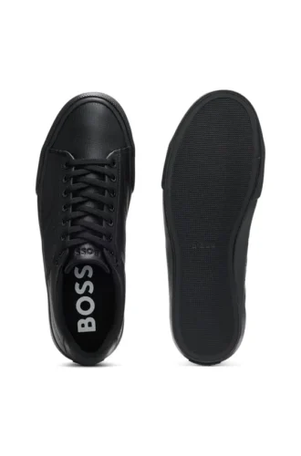Faux-leather trainers with grained and plain textures