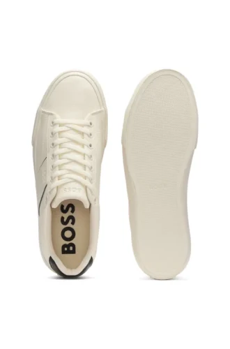 Faux-leather trainers with grained and plain textures
