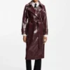 Faux-leather trench coat with double-breasted closure
