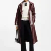Faux-leather trench coat with double-breasted closure