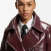 Faux-leather trench coat with double-breasted closure