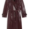 Faux-leather trench coat with double-breasted closure