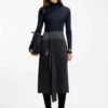 Faux-wrap midi skirt in satin