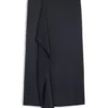 Faux-wrap midi skirt in satin