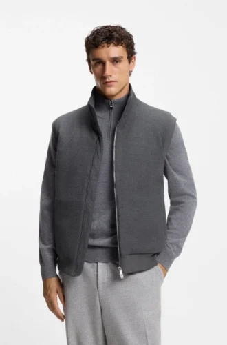 Flannel gilet with ribbed trims