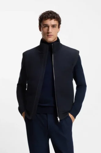 Flannel gilet with ribbed trims