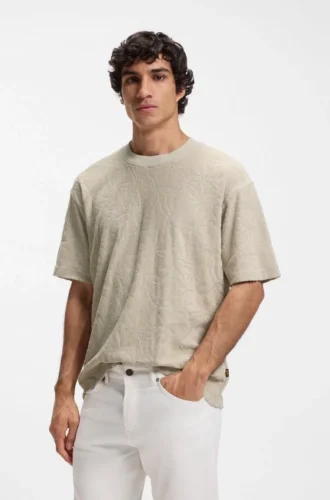 Floral-jacquard T-shirt in a cotton blend