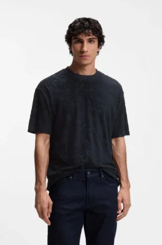 Floral-jacquard T-shirt in a cotton blend