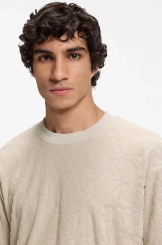 Floral-jacquard T-shirt in a cotton blend