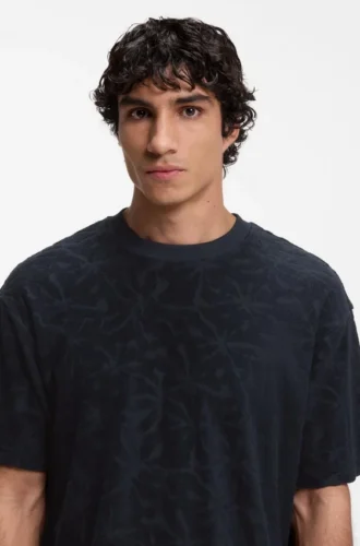 Floral-jacquard T-shirt in a cotton blend