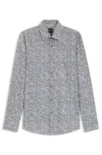 Floral-print slim-fit shirt in stretch-cotton poplin