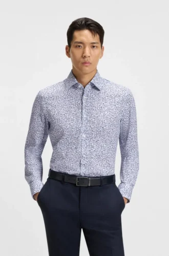 Floral-print slim-fit shirt in stretch-cotton poplin