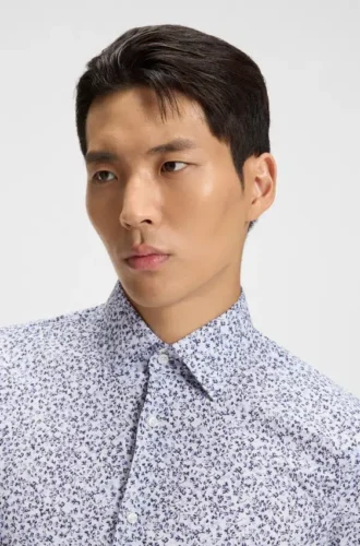 Floral-print slim-fit shirt in stretch-cotton poplin