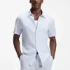 Floral-print slim-fit shirt in stretch linen