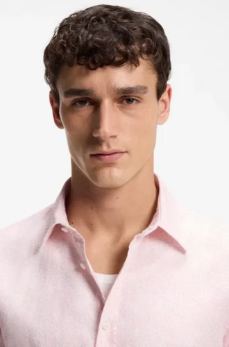 Floral-print slim-fit shirt in stretch linen