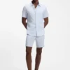 Floral-print slim-fit shirt in stretch linen