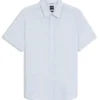 Floral-print slim-fit shirt in stretch linen