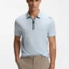Framed-zip polo shirt in waffle jacquard