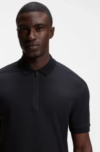 Framed-zip polo shirt in waffle jacquard