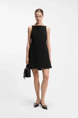 Front-pleat dress with balloon skirt