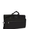 Garment bag with leather trims Garment bag with leather trims