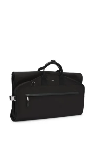 Garment bag with leather trims