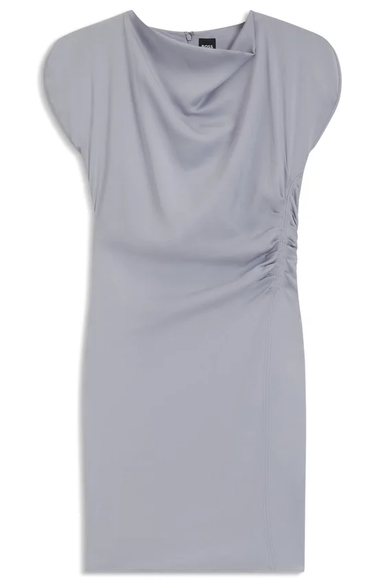 Gathered-detail dress with drape neckline Gathered-detail dress with drape neckline